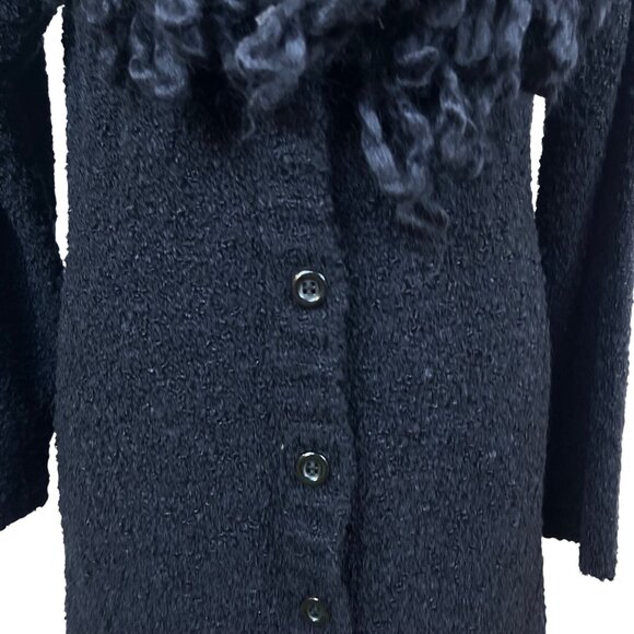 Halukoko Womens Black Ramie/Acrylic Long Coat With Textured Collar Size L - New - Picture 5 of 9